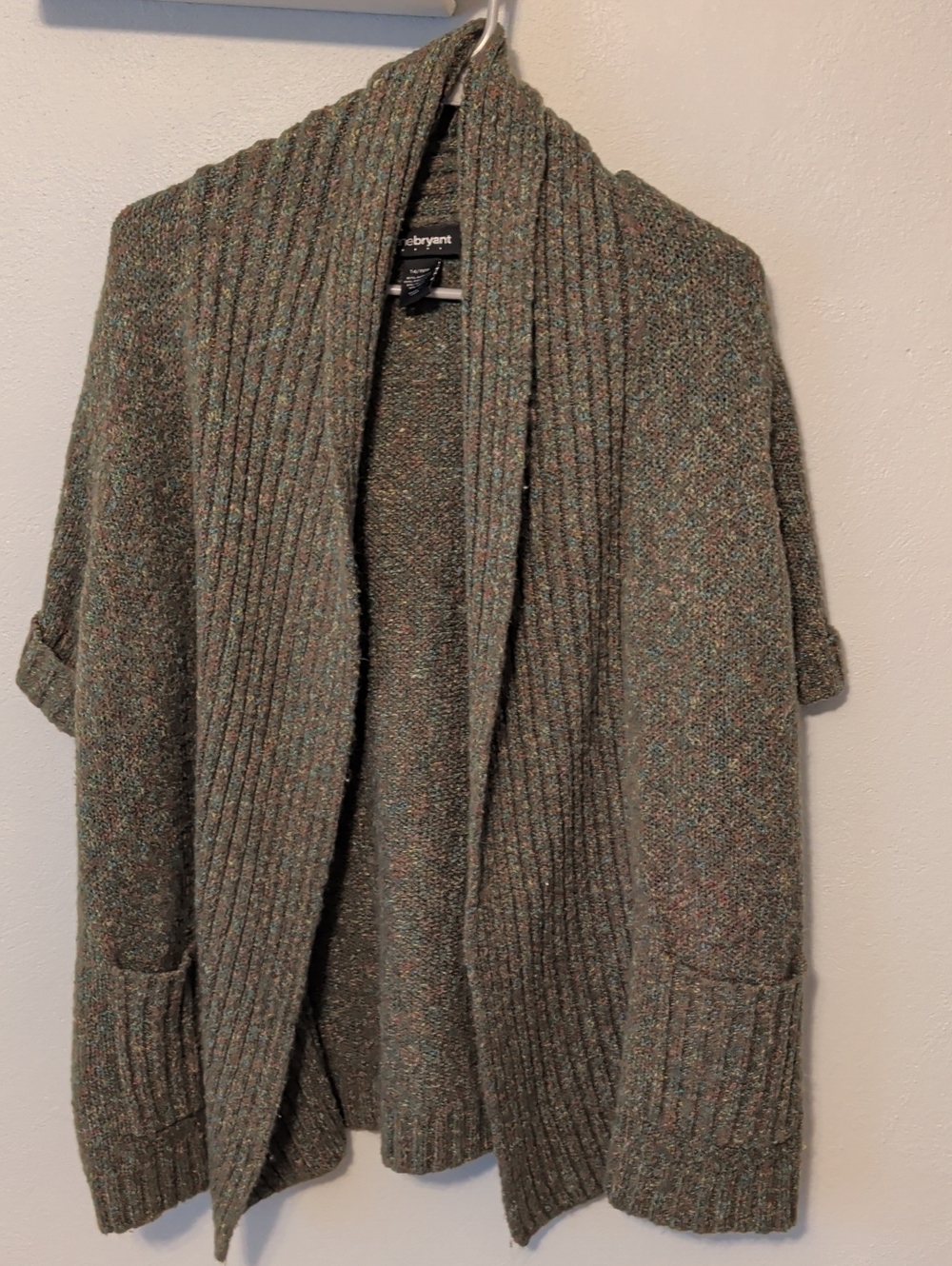 Lane Bryant Olive Green Open-Front Ribbed Shawl Cardigan 14/16 With Pockets